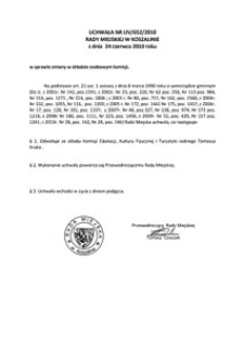 Uchwała Rady Miejskiej w Koszalinie nr LIV/652/2010