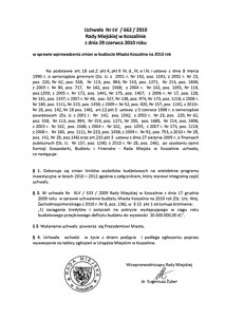 Uchwała Rady Miejskiej w Koszalinie nr LV/662/2010