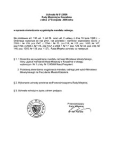 Uchwała Rady Miejskiej w Koszalinie nr I/1/2006