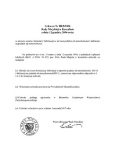 Uchwała Rady Miejskiej w Koszalinie nr III/8/2006