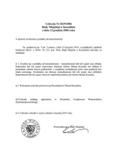 Uchwała Rady Miejskiej w Koszalinie nr III/9/2006