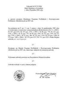 Uchwała Rady Miejskiej w Koszalinie nr IV/21/2006