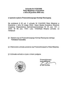 Uchwała Rady Miejskiej w Koszalinie nr IV/25/2006