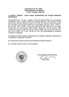 Uchwała Rady Miejskiej w Koszalinie nr VII/27/2007