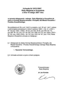 Uchwała Rady Miejskiej w Koszalinie nr VII/31/2007