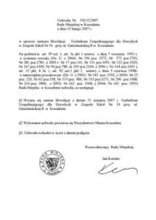 Uchwała Rady Miejskiej w Koszalinie nr VII/32/2007