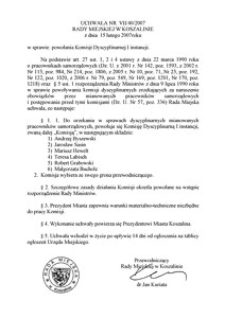Uchwała Rady Miejskiej w Koszalinie nr VII/40/2007