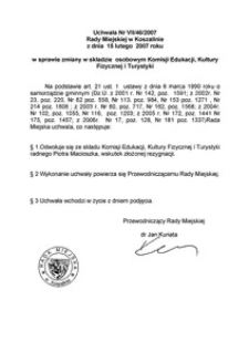 Uchwała Rady Miejskiej w Koszalinie nr VII/46/2007