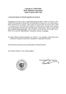 Uchwała Rady Miejskiej w Koszalinie nr VIII/63/2007