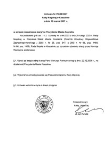 Uchwała Rady Miejskiej w Koszalinie nr VIII/68/2007