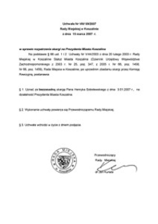 Uchwała Rady Miejskiej w Koszalinie nr VIII/69/2007