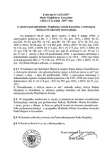 Uchwała Rady Miejskiej w Koszalinie nr IX/71/2007