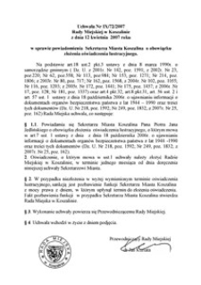 Uchwała Rady Miejskiej w Koszalinie nr IX/72/2007