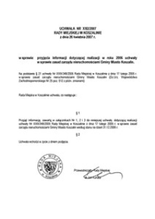 Uchwała Rady Miejskiej w Koszalinie nr X/82/2007