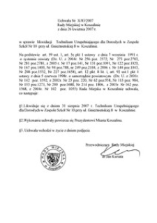 Uchwała Rady Miejskiej w Koszalinie nr X/83/2007
