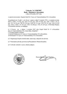 Uchwała Rady Miejskiej w Koszalinie nr X/88/2007