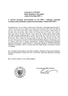 Uchwała Rady Miejskiej w Koszalinie nr X/92/2007
