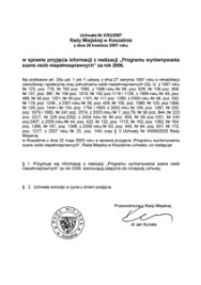 Uchwała Rady Miejskiej w Koszalinie nr X/93/2007