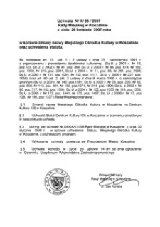 Uchwała Rady Miejskiej w Koszalinie nr X/95/2007