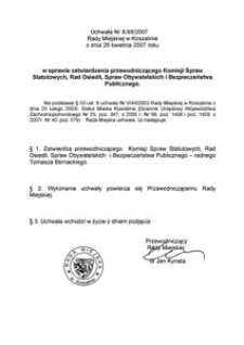 Uchwała Rady Miejskiej w Koszalinie nr X/98/2007