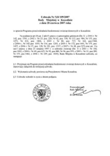 Uchwała Rady Miejskiej w Koszalinie nr XII/109/2007