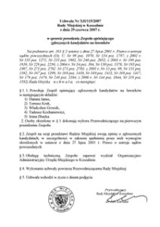 Uchwała Rady Miejskiej w Koszalinie nr XII/115/2007