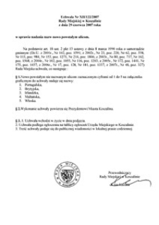 Uchwała Rady Miejskiej w Koszalinie nr XII/122/2007