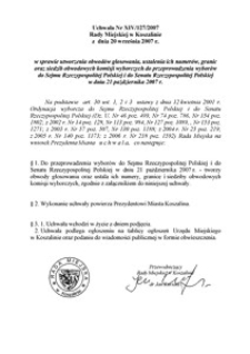 Uchwała Rady Miejskiej w Koszalinie nr XIV/127/2007