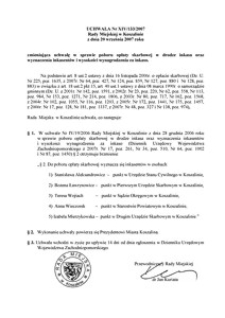 Uchwała Rady Miejskiej w Koszalinie nr XIV/133/2007