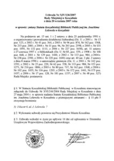 Uchwała Rady Miejskiej w Koszalinie nr XIV/136/2007