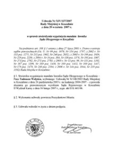 Uchwała Rady Miejskiej w Koszalinie nr XIV/137/2007
