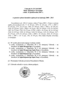 Uchwała Rady Miejskiej w Koszalinie nr XV/143/2007