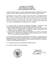 Uchwała Rady Miejskiej w Koszalinie nr XV/145/2007