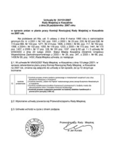 Uchwała Rady Miejskiej w Koszalinie nr XV/151/2007
