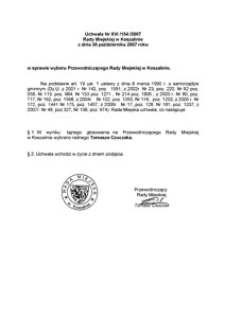 Uchwała Rady Miejskiej w Koszalinie nr XVI/154/2007