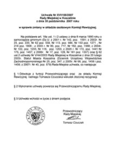 Uchwała Rady Miejskiej w Koszalinie nr XVI/155/2007