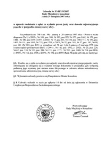 Uchwała Rady Miejskiej w Koszalinie nr XVII/159/2007
