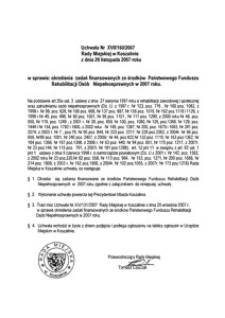 Uchwała Rady Miejskiej w Koszalinie nr XVII/160/2007