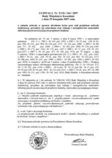 Uchwała Rady Miejskiej w Koszalinie nr XVII/164/2007