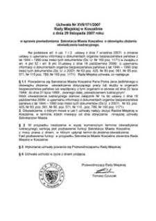 Uchwała Rady Miejskiej w Koszalinie nr XVII/171/2007