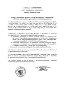 Uchwała Rady Miejskiej w Koszalinie nr XVIII/179/2007