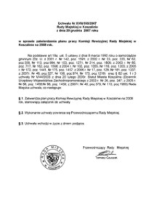 Uchwała Rady Miejskiej w Koszalinie nr XVIII/185/2007
