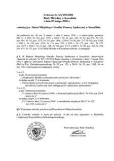 Uchwała Rady Miejskiej w Koszalinie nr XX/192/2008