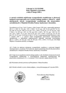 Uchwała Rady Miejskiej w Koszalinie nr XX/193/2008