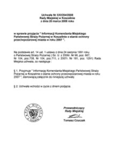 Uchwała Rady Miejskiej w Koszalinie nr XXI/204/2008