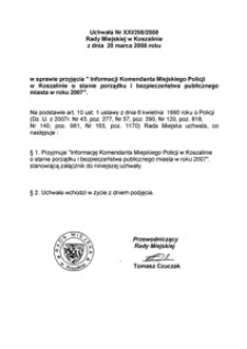 Uchwała Rady Miejskiej w Koszalinie nr XXI/205/2008