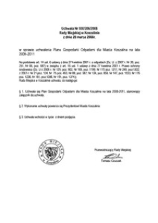 Uchwała Rady Miejskiej w Koszalinie nr XXI/206/2008