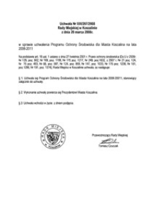 Uchwała Rady Miejskiej w Koszalinie nr XXI/207/2008
