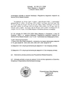Uchwała Rady Miejskiej w Koszalinie nr XXI/211/2008