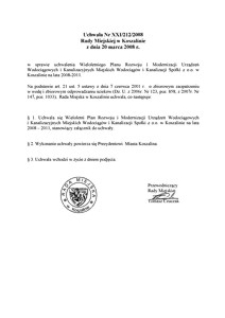 Uchwała Rady Miejskiej w Koszalinie nr XXI/212/2008